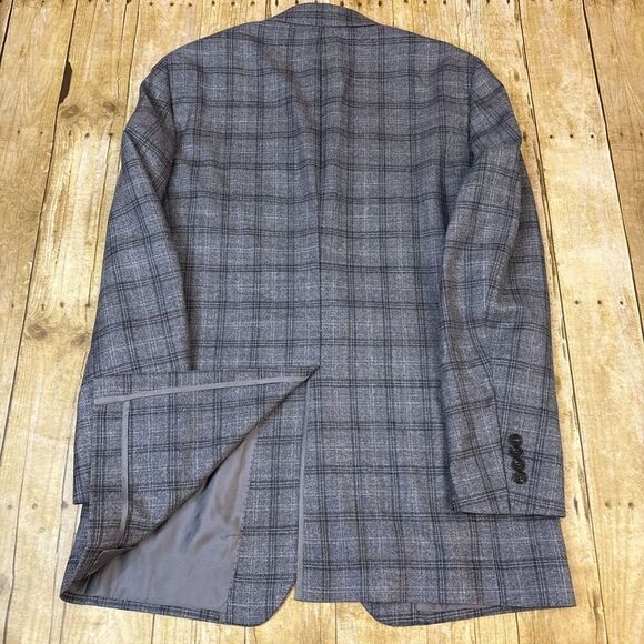 Ralph Lauren Wool Silk Linen Blazer Unstructured Gray Glen Plaid Windowpane 40L - Picture 3 of 11